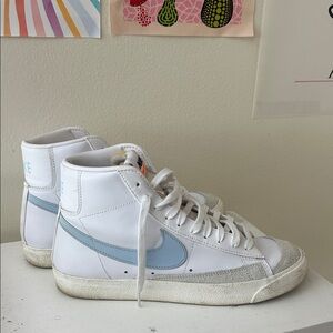 Nike Blazer Mid Vintage White with Light Blue Swoosh and Gray Suede Trim